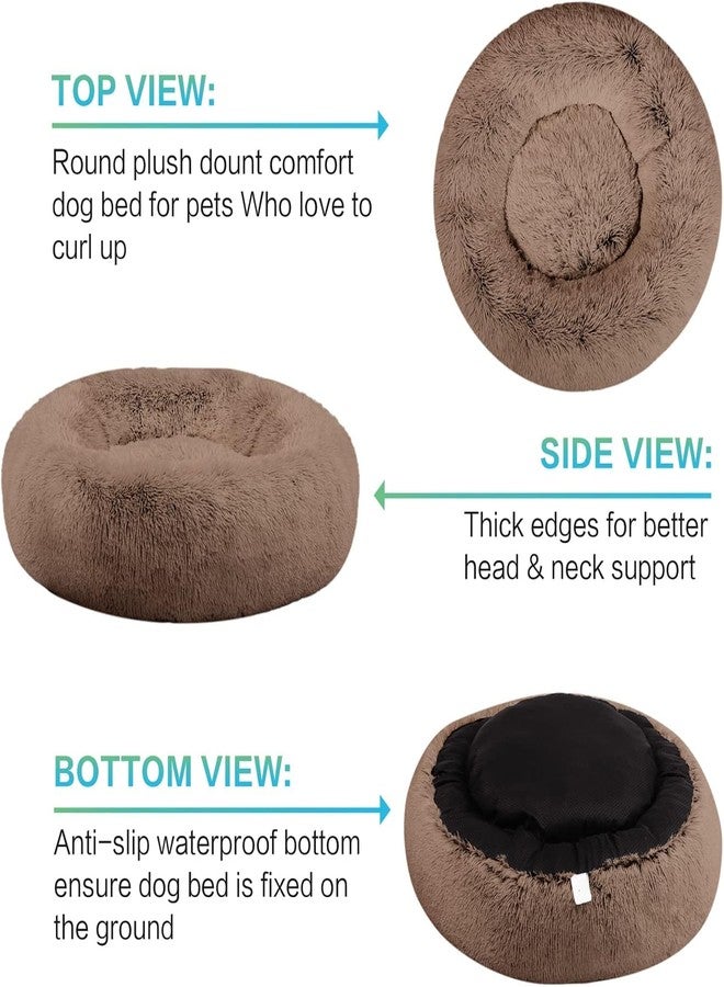 PAWSOME Plush Calming Dog Beds, Donut Dog Bed for Small Dogs, Medium, Large & X-Large, Comfy Cuddler Dog Bed and Cat Bed in Faux Fur (Brown, S) - Image 3